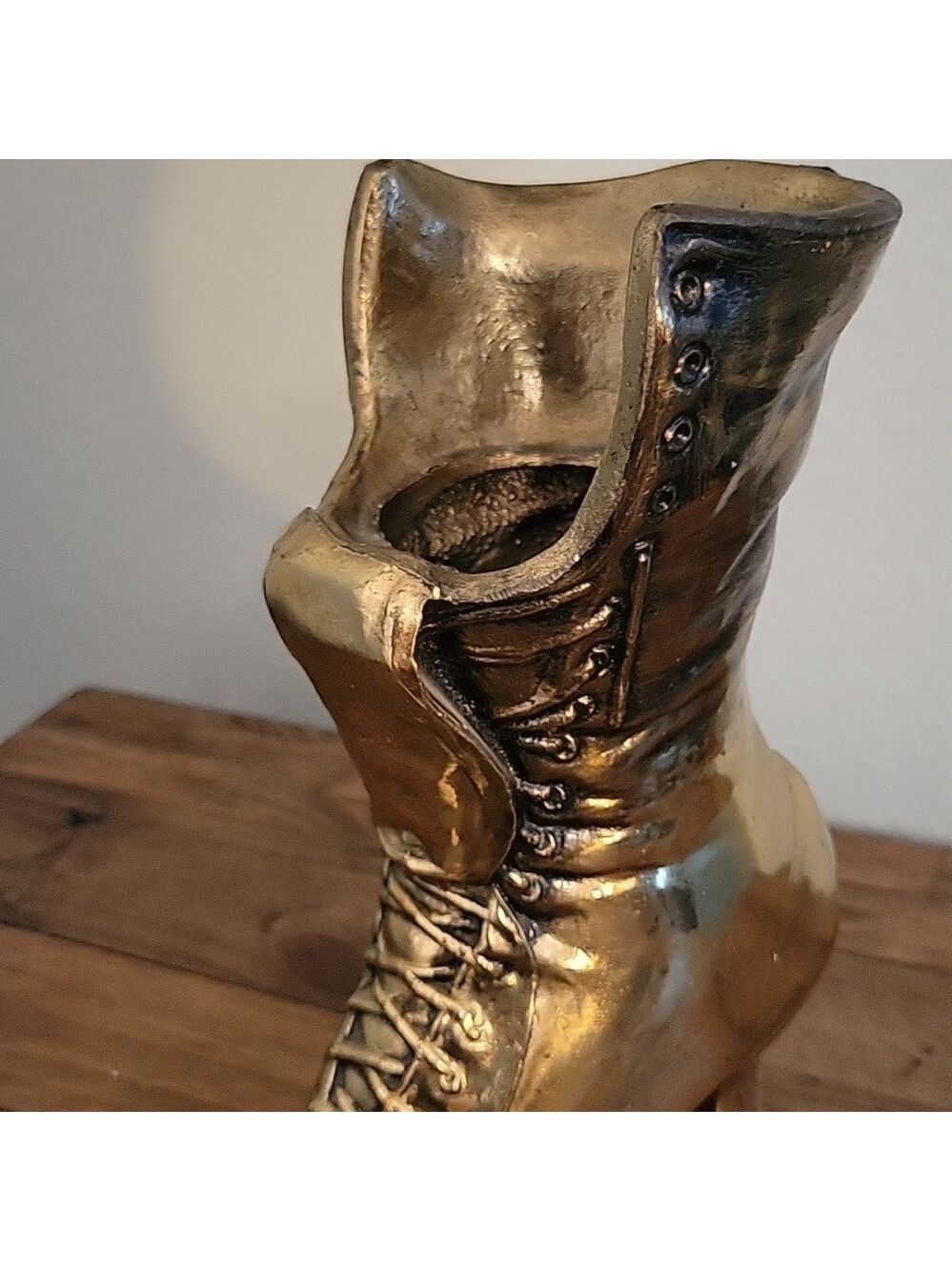 Vintage Brass Cast Victorian Era Style Boot Vase Planter Decor Display - Picture 12 of 12